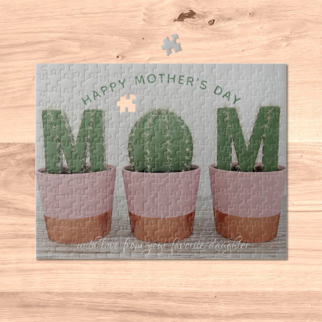 Cactus Mama Housepflanze Muttertag Jigsaw Puzzle (Add your own message to this funny cactus mom Mother's Day Jigsaw - card and gift in one! Boom!)