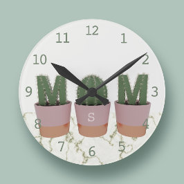 Cactus Maman Monogramme Cuisine Mur Horloge