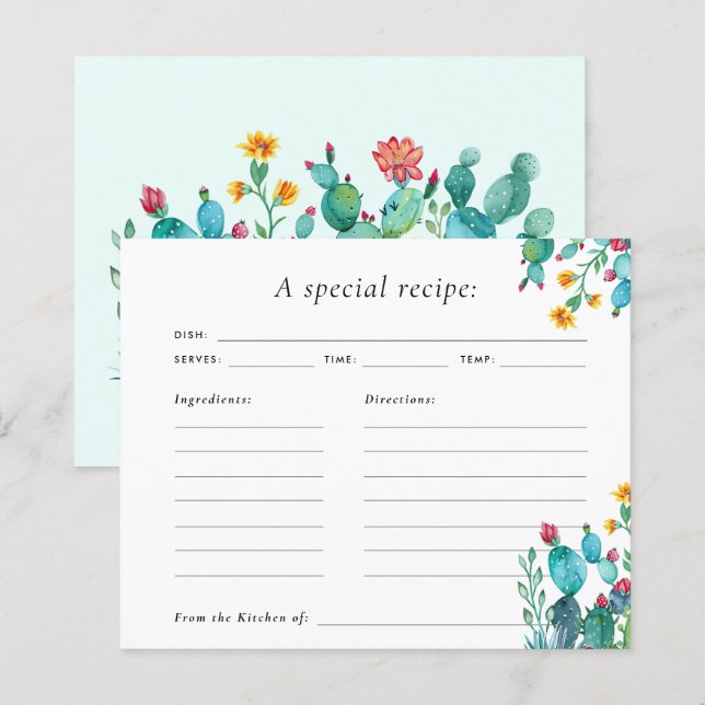 Cactus Mexican Fiesta Brautparty Recipe Card (Vorne/Hinten)