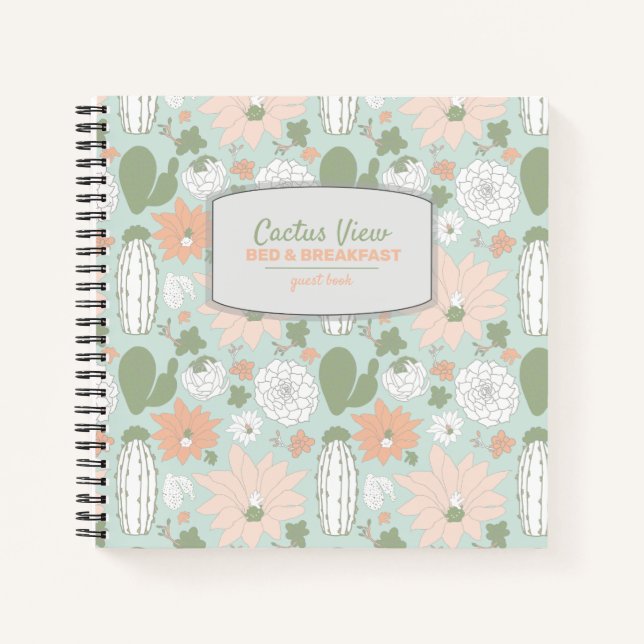 Cactus Mint Peach Vacation Rental Gästebuch Notizbuch (Vorderseite)