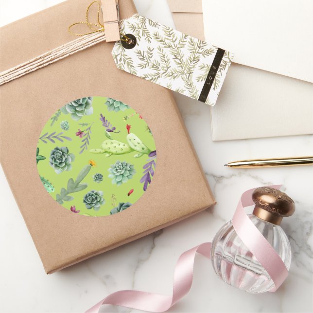 Cactus Muster 6 Runder Aufkleber (Schenken)