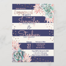 Cactus Navy Stripes Rose Gold Engagement Party