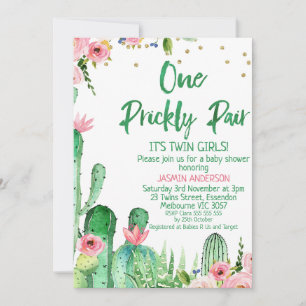 Cactus One Prickly Pair Twins Baby Shower Einladung