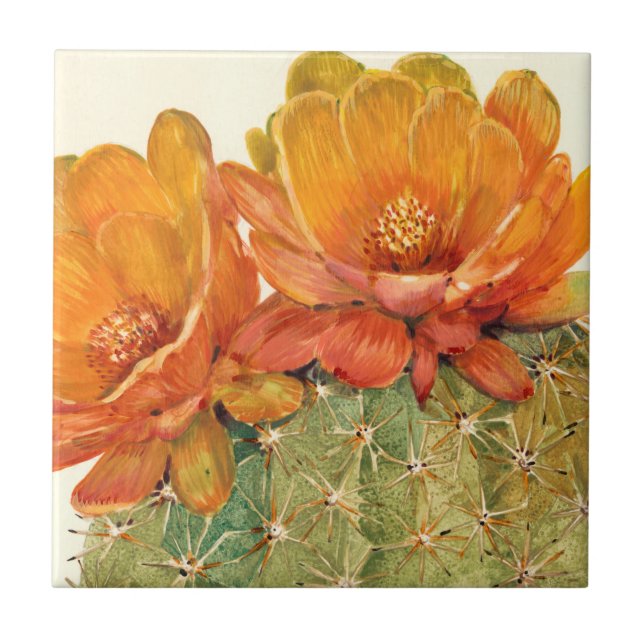 Cactus Orange Blossoms Fliese (Vorderseite)