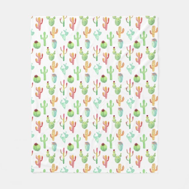 Cactus Pastel Wasserfarbmuster Fleecedecke (Vorderseite)