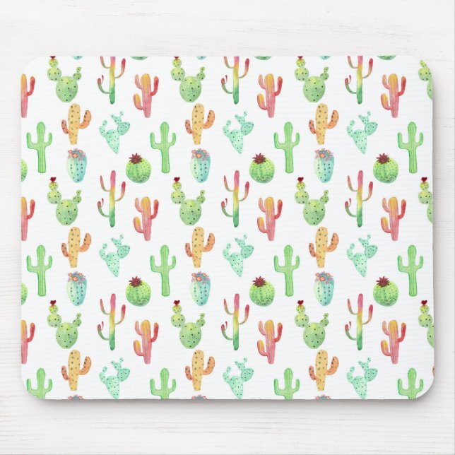Cactus Pastel Wasserfarbmuster Mousepad (Vorne)
