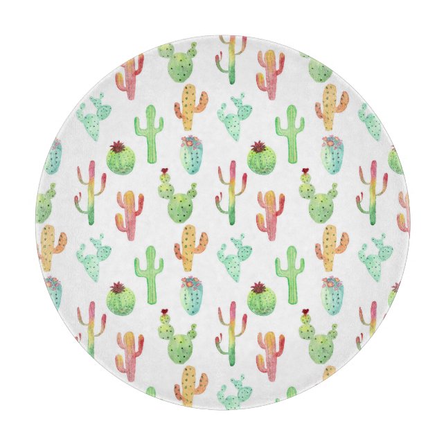 Cactus Pastel Wasserfarbmuster Schneidebrett (Vorderseite)