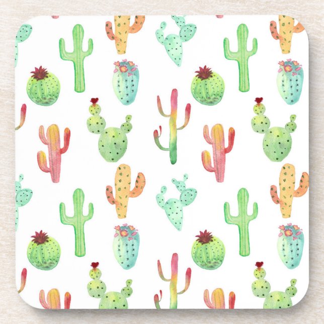 Cactus Pastel Wasserfarbmuster Untersetzer (Vorderseite)