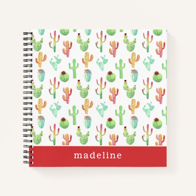 Cactus Pastel Watercolor-Muster Notizbuch (Vorderseite)