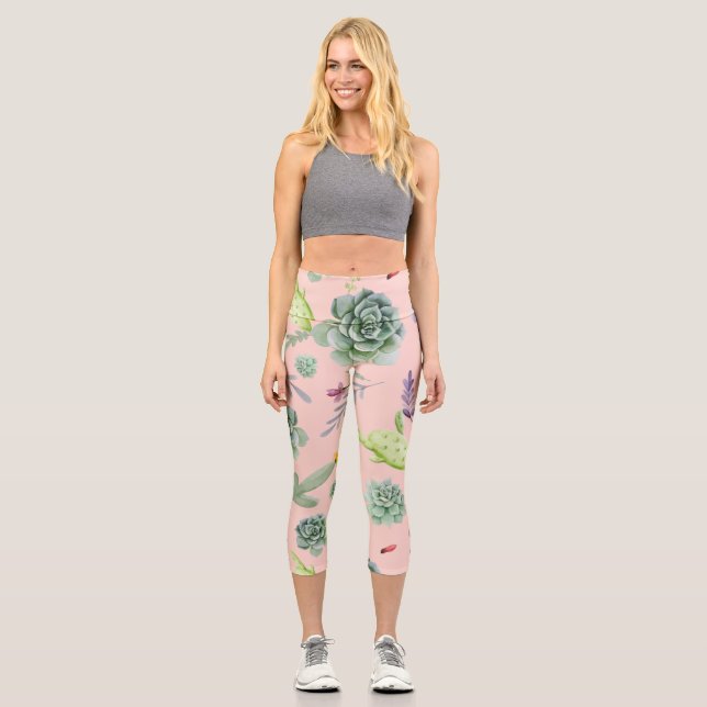 Cactus Pattern 8 Capri Leggings (Vorderseite)