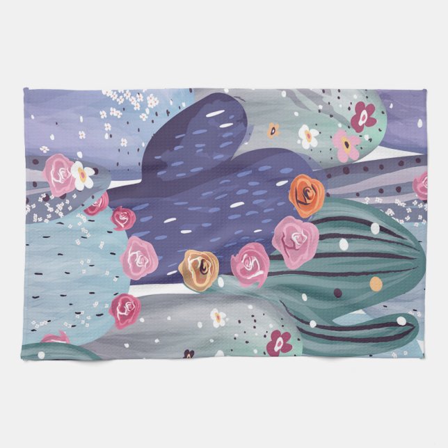 Cactus Pattern Colorful Watercolor Geschirrtuch (Horizontal)