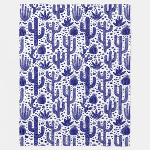 Cactus Pattern - Dunkelblau und Weiß Fleecedecke