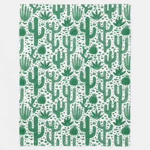 Cactus Pattern - Forest Green und White Fleecedecke