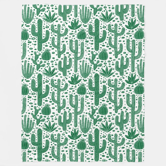 Cactus Pattern - Forest Green und White Fleecedecke (Vorderseite)