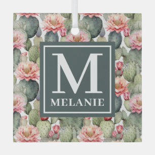 Cactus Pattern Pink Blume Monogramm Ornament Aus Glas
