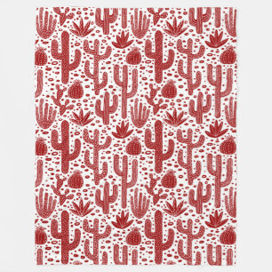 Cactus Pattern - Ruby Red und White Fleecedecke