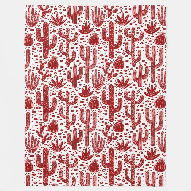 Cactus Pattern - Ruby Red und White Fleecedecke (Vorderseite)