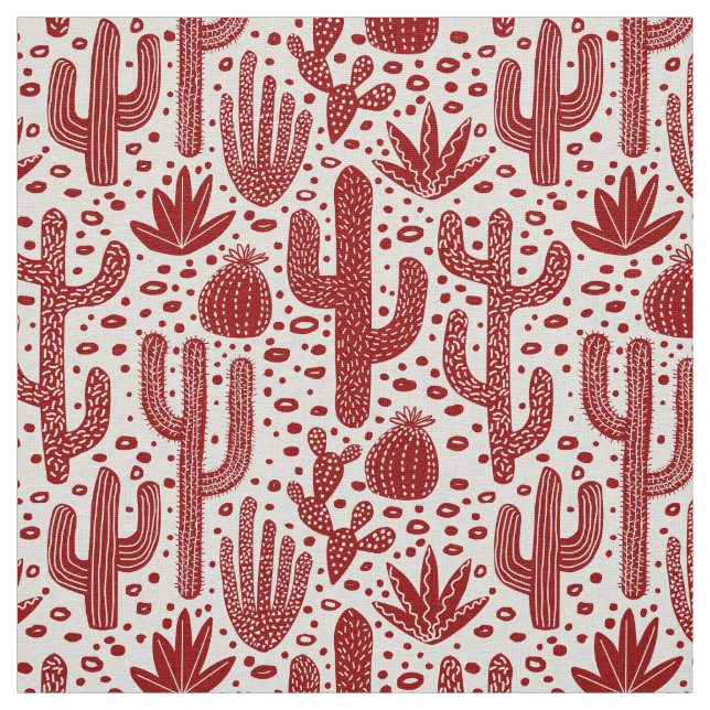 Cactus Pattern - Ruby Red und White Stoff (Muster)