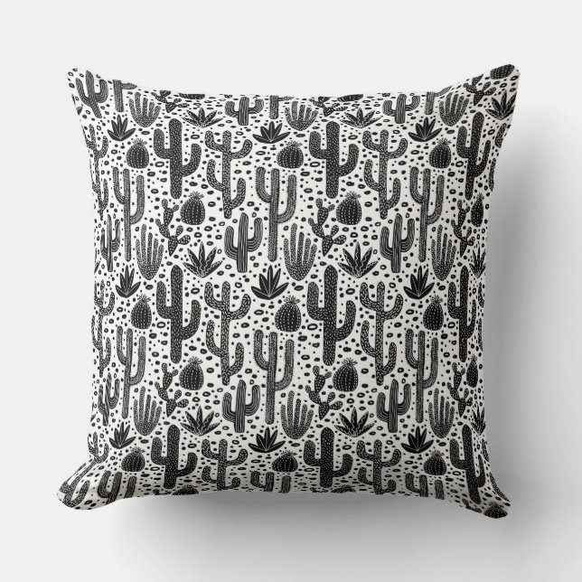 Cactus Pattern - Schwarz und Weiß Kissen (Vorderseite)