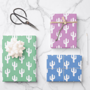 Cactus Pattern Sherbet Colors Wüste Moderner Spaß Geschenkpapier Set
