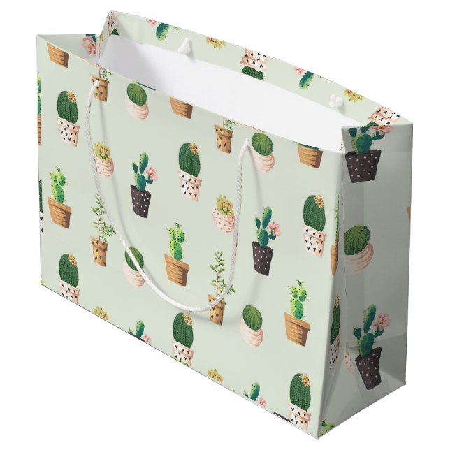 Cactus Pattern - Sukkulente Pflanze Große Geschenktüte (Rückseite Schrägansicht)