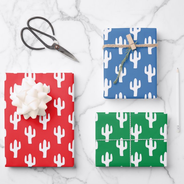 Cactus Pattern Wüste Südwest Primäre Farben Spaß Geschenkpapier Set (Vorderseite)