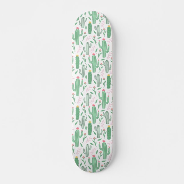 Cactus Pflanze Green Lila Pattern Skateboard (Vorne)