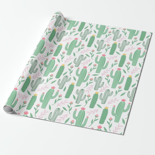 Cactus Pflanze Grünes Lila Muster Geschenkpapier (Ungerollt)