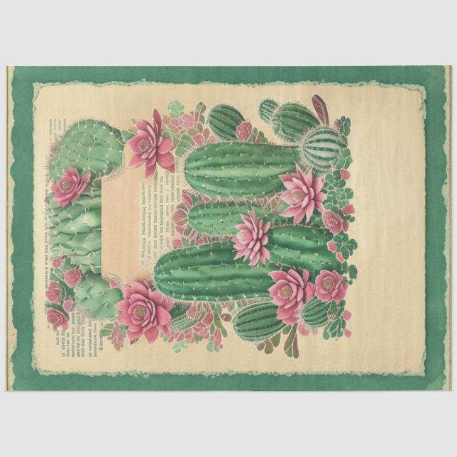 Cactus Pink Blume Ephemera Collage Art Nr. 1 Seidenpapier (Vorderseite)