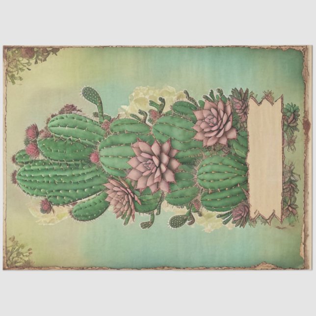 Cactus Pink Blume Ephemera Collage Art Nr. 5 Seidenpapier (Vorderseite)
