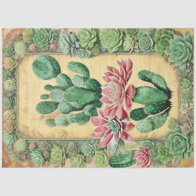 Cactus Pink Blume Ephemera Collage Art Nr. 6 Seidenpapier (Vorderseite)