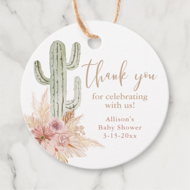 Cactus pink floral boho Girl Dusche danke Geschenkanhänger (Vorderseite)