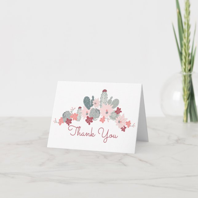 Cactus Pink Mint Succulents Desert Blume Motif Dankeskarte (Vorderseite)