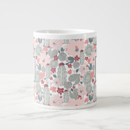 Cactus Pink Mint Succulents Pattern mit Namen Jumbo-Tasse