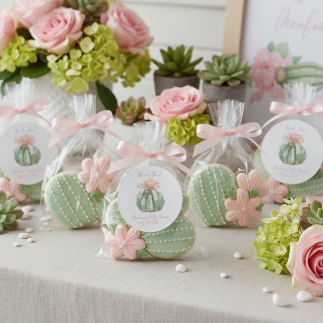 Cactus Pink Ribbon Baby Girl Duwer Runder Aufkleber (Von Creator hochgeladen)