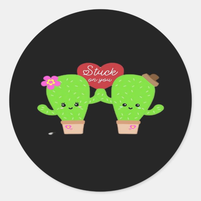 Cactus Plant Stuck On You Couples Heartfelt Design Runder Aufkleber (Vorderseite)