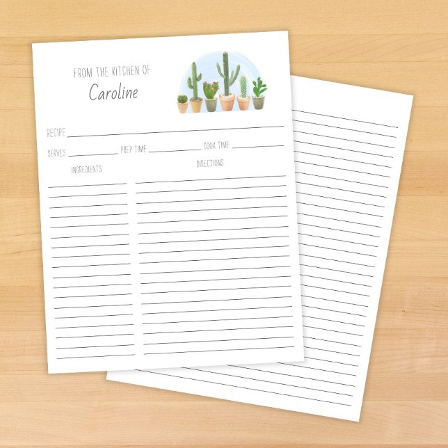 Cactus Plants Succulents Recipe Card Binder Insert (Von Creator hochgeladen)