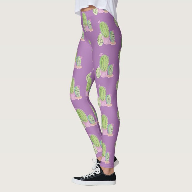 Cactus Pot Pflanze Muster Lila Leggings (Links)