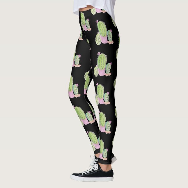 Cactus pot Pflanze Pattern Schwarz Leggings (Links)