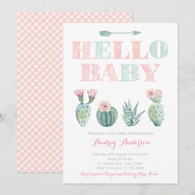 Cactus Prickly Pear Pink Green Baby Shower Cards Einladung (Vorne/Hinten)