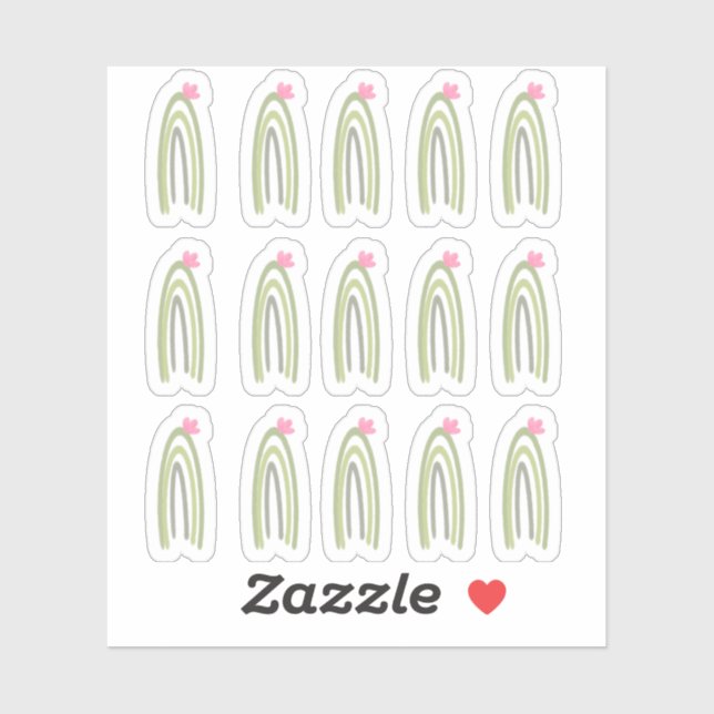 Cactus Rainbow Green Pink Doodle Art Aufkleber (Blatt)