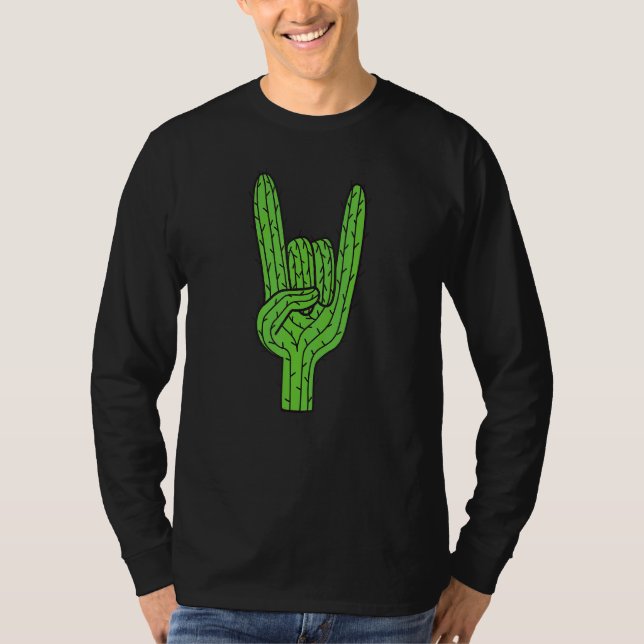 Cactus Rock and Roll Hand Wüste Pflanze Cacti Succ T-Shirt (Vorderseite)