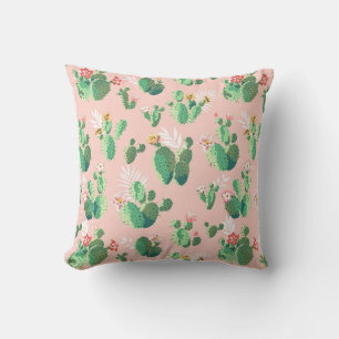 Cactus rose et Turquoise Oreiller à lancer du sud-