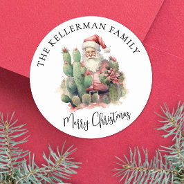 Cactus Santa Christmas Runder Aufkleber