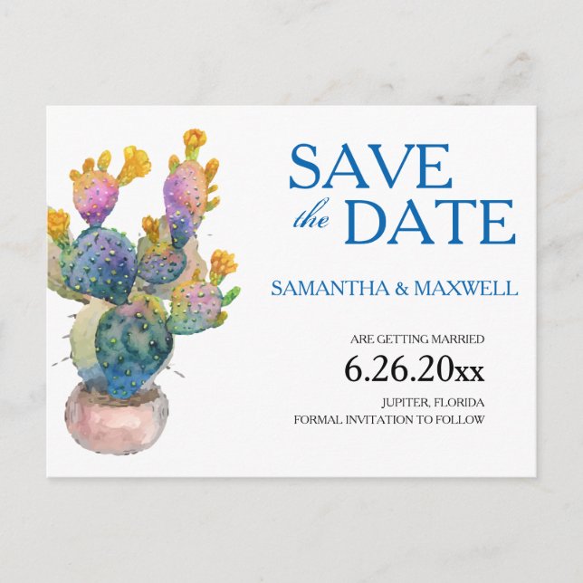 Cactus Save the Date Wedding Announcement Ankündigungspostkarte (Vorderseite)