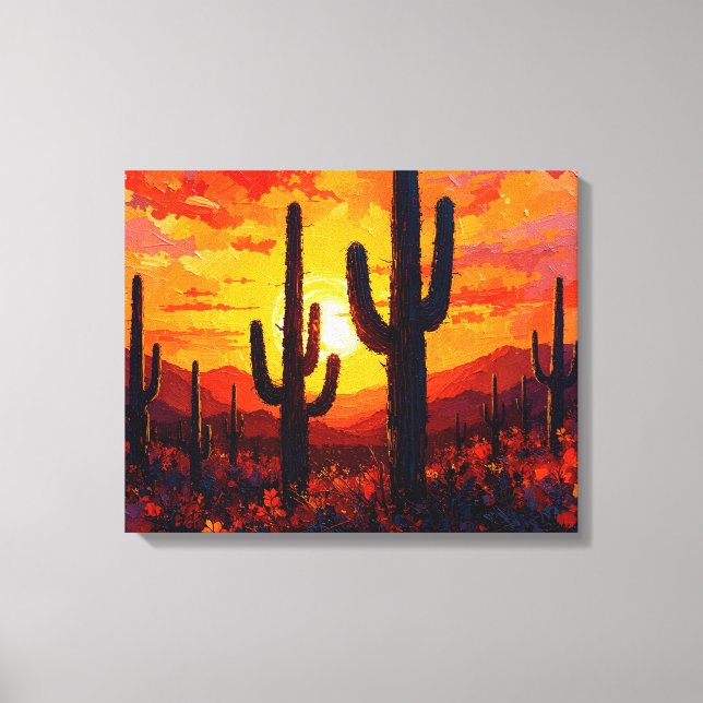 Cactus Silhouetten Premium Wrapped Canvas Wall Art Leinwanddruck (Vorderseite)