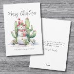 Cactus Snowman Merry Christmas Feiertagskarte<br><div class="desc">Frohe Weihnachtskaktus Snowman Weihnachtskarte. Weihnachten wird mit dieser einzigartigen Urlaubskarte mit einem skurrilen Schneemann in Aquarellen, umgeben von grünen Kakteen und Sukkulenten, die alle mit farbenfrohen Urlaubsleuchten geschmückt sind, eine lustige Drehung. Diese lustige und festliche Szene bringt den Urlaubssgeist in die Wüste und verbindet den Charme des Winters mit der...</div>
