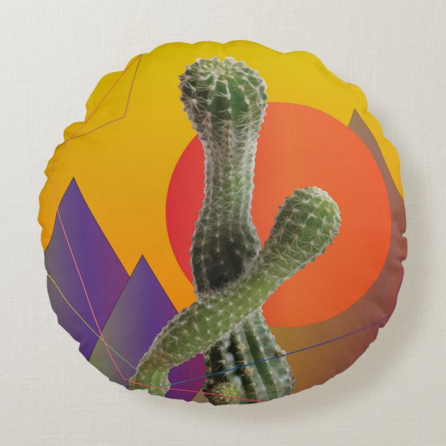 Cactus & Soleil, Coussin rond coloré (Devant)