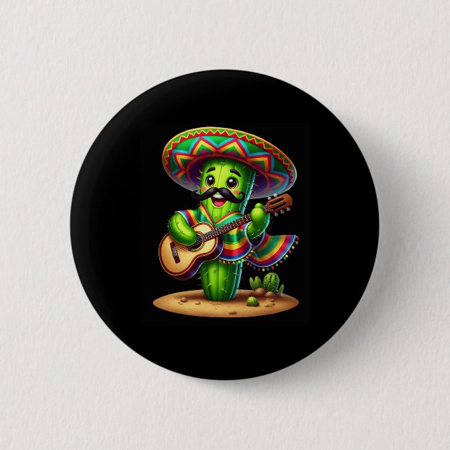 Cactus Sombrero Guitar Cinco De Mayo Boys Kinder M Button (Vorderseite)
