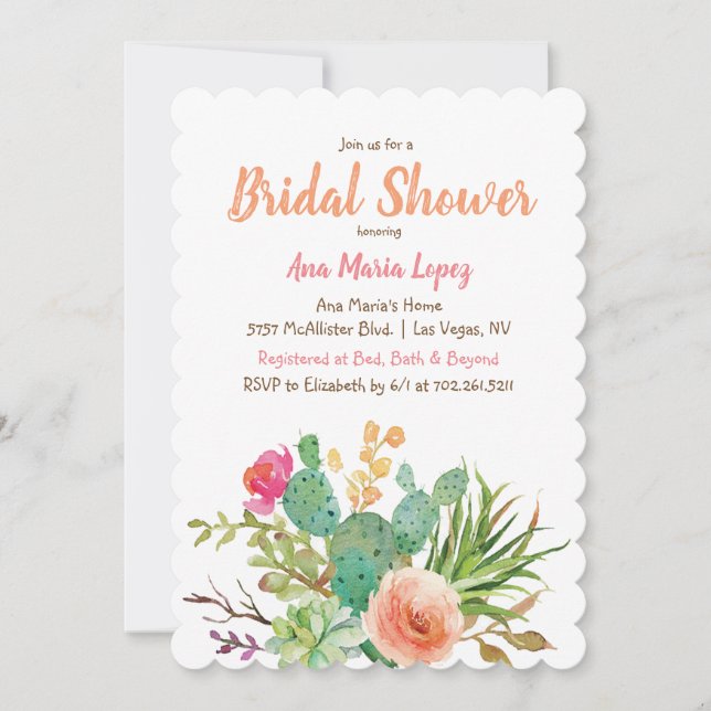 Cactus Succulent Floral Bridal Shower Invitation (Devant)